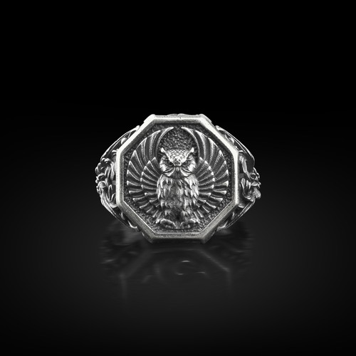Bague argent gravée - gravée, hibou
