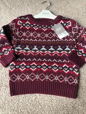 Next Pull tricoté rétro bordeaux garçon 6-9 mois géométrique années 80 