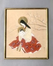 Tableau Peinture Japon/Japan Mère Et L’enfant/ Période Fin Meiji/(1886/1912)