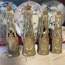 4 Eléments ornements en Bronze pieds de meuble fleurs et noeuds