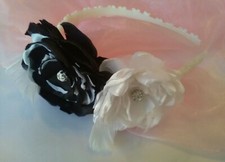 Diadème serre tête enfant noir et blanc mariage demoiselle d'honneur