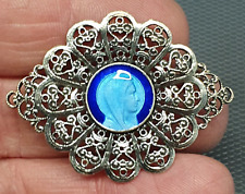 Belle broche religieuse vierge Marie émaillée bleu et métal #58