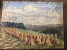 PEINTURE , HUILE SUR TOILE " MEULES DE PAILLE " signé A.LAN GUILLER