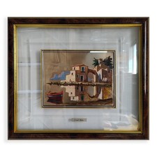 Tableau Huile Sur Argent Cadre En Bois 50x42cm Vue Sant'Elia Fabriqué En Italie