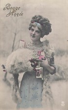 CP BONNE ANNEE FEMME ELEGANTE