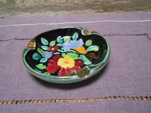 Cendrier ancien motifs fleurs - ancien,