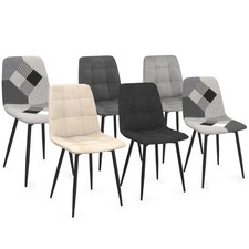 Lot de 6 chaises MILA en velours gris foncé, gris clair, beige, noir et patchwor