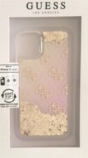 Guess Housse Rigide Liquide Paillettes 4G Logo Or- Rose IPHONE 12 Mini 5,4 "