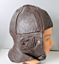 Ancien Chapeau casque en cuir marron  Vintage 1950 Rétro moto Harley aviation