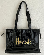 HARRODS Vintage Sac Fourre tout Noir en Plastique avec Fermeture éclair Tote Bag