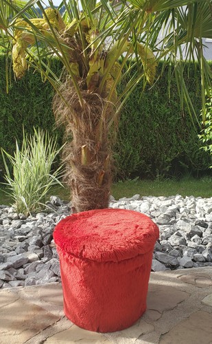 Ancien pouf coffre moumoute - pouf,