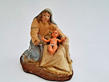 Ancien groupe en terre cuite de crèche de Noël Vierge Marie et son enfant