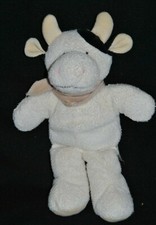 ?Doudou Vache NICOTOY Baby Collection Blanc Noir Bandana Beige Peluche 30 Cm