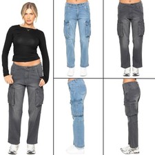 Enzo Femmes Pantalon Cargo Jeans Jambe Droite Coton Extensible Combat