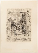 BUHOT Félix "La fête Nationale au boulevard Clichy." 1878. Gravure originale 