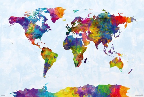 Poster mappemonde aquarelle - mappemonde, en