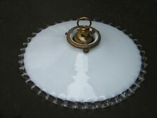Ancienne suspension abat jour applique déco verre opaline juponnée blanche