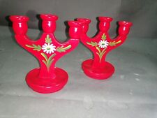 Lot De 2 Bougeoir de Noël Suédois en Bois Peint Rouge - Décoration Vintage Suède