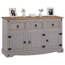 Buffet commode style mexicain avec 3 portes et 3 tiroirs en pin massif gris/brun