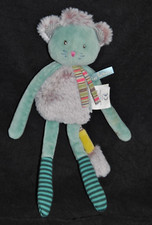 ?Peluche Doudou chat MOULIN ROTY Les Pachats bleu gris hochet grelot 27 cm NEUF