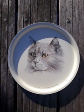 Vintage PLATEAU TOLE METAL CHAT MASSILLY MARLEX INTERNATIONAL MERLINE Ancien