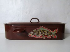 ancienne poissonnière plat à poisson ou asperges acier émaillé vintage