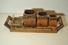 Nécessaire fumeur à tabac ancien en bois art déco plateau pot cendrier