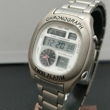 Montre numérique analogique Citizen Free Way Twin Alarm ton argent design élé...