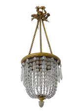 Gorgeous Antique French Basket Chandelier Ceiling Bronze Beads Prisms 1900 LXVI