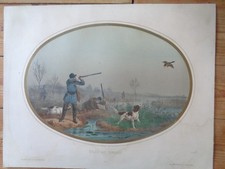 Grande gravure ancienne Chasse