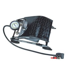 Pompe à pied double corps, en métal, avec manomètre, 3 embouts de gonflage. - AU