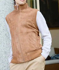Gilet en cuir daim marron pour
