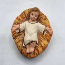 Santon de crèche Devineau Jésus sur lit de paille en plâtre peint taille 5