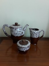 3 pièces vintage poterie Costa Pereira cafetière lait sucrier céramique Portugal