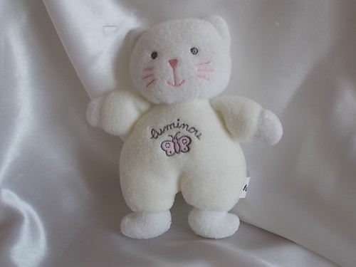 Doudou chat blanc broderie - blanc,,