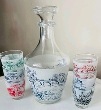 .SERVICE A LIQUEUR COMPLET Cristal d'Arques / Carafe + 6 Verres Assortis Colorés