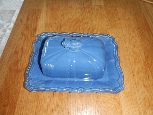 Beurrier céramique bleu motif - beurrier,