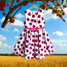 JACADI - ROBE FILLE MOTIF FRUITS, TOUCHES ROSE FLUO, ÉVASÉE & PLIS SUR LE BAS 8A