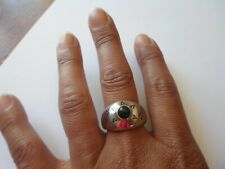 bague en argent massif, virenque, soleil et salamandres, cabochon d'onyx, t. 66