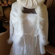 Bolero mariage - Satin ivoire et marabout - Neuf - T38/40