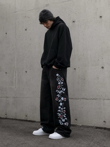 Jean baggy bleu clair - , floral