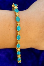 14K or Jaune Plaqué 6.50Ct Poire Coupe Topaze Bleu Femmes Tennis Bracelet Fleur