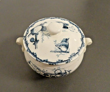 SOUPIERE bleu DINETTE poupée CHOISY LE ROI motif fruits oiseaux 1920 BE