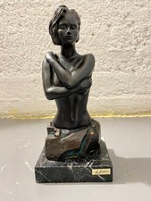  MAGNIFIQUE BUSTE STATUE FEMME NUE  BRONZE SUR MARBRE  SIGNÉ PAOR H 30 cm N°1