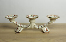 sublime bougeoir à trois feux en céramique blanc et coulure multicolore sur pied