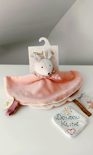 Doudou plat rond souris - rond, rose