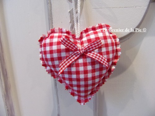 Coeur tissu vichy rouge - coeur,