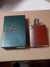 Rare Vintage Flask Flasque Stainless Steel + Cuir Brun Oliver Grant 6 oz