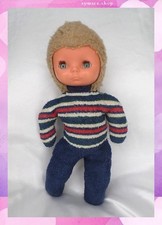 Poupée Doudou Tissu Eponge bleu marine rayures bleu blanc rouge Vintage Boulgom