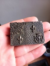 Boite Timbres Notre-Dame Lourdes Métal Argenté Fleur de Lys XIX